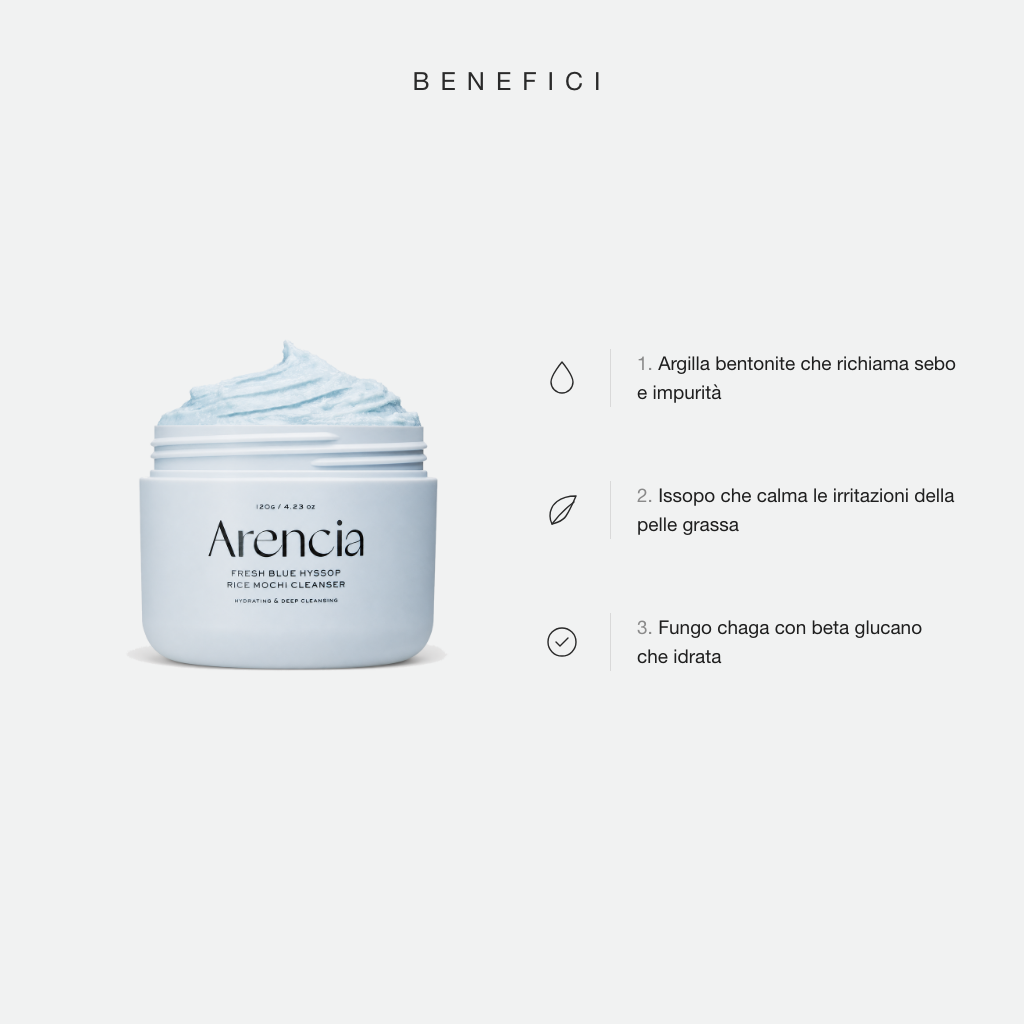 Arencia Fresh Blue Hyssop Rice Mochi Cleanser - benefici principali