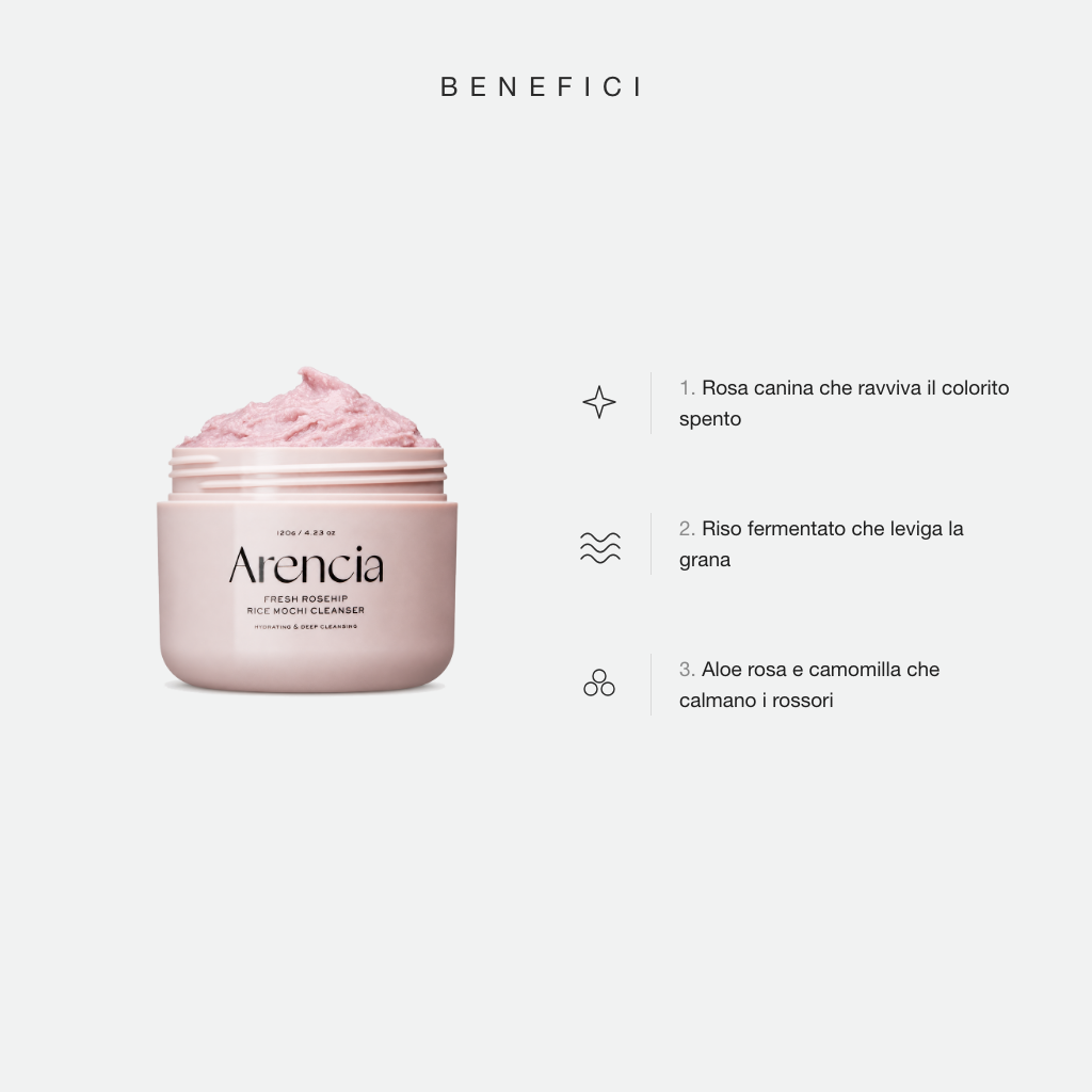 Arencia Fresh Rosehip Rice Mochi Cleanser - benefici principali