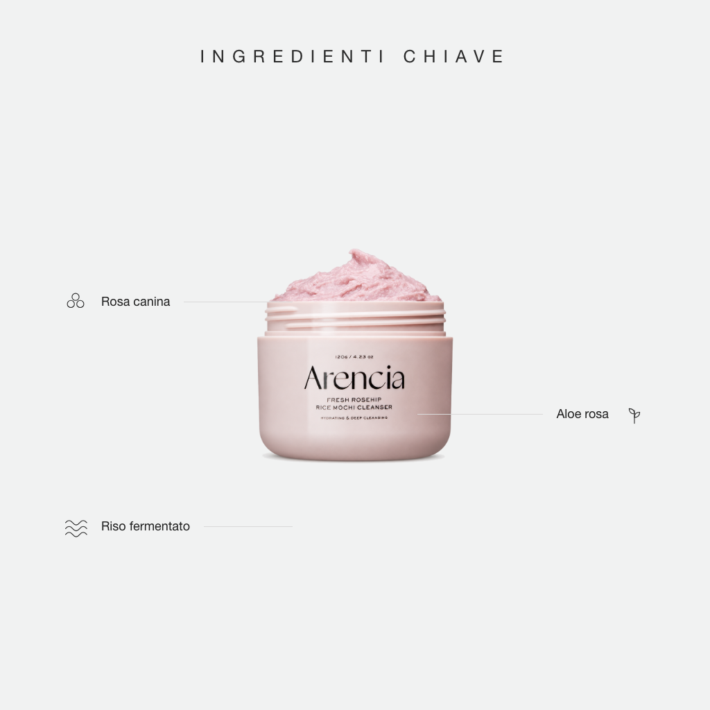 Arencia Fresh Rosehip Rice Mochi Cleanser - ingredienti chiave