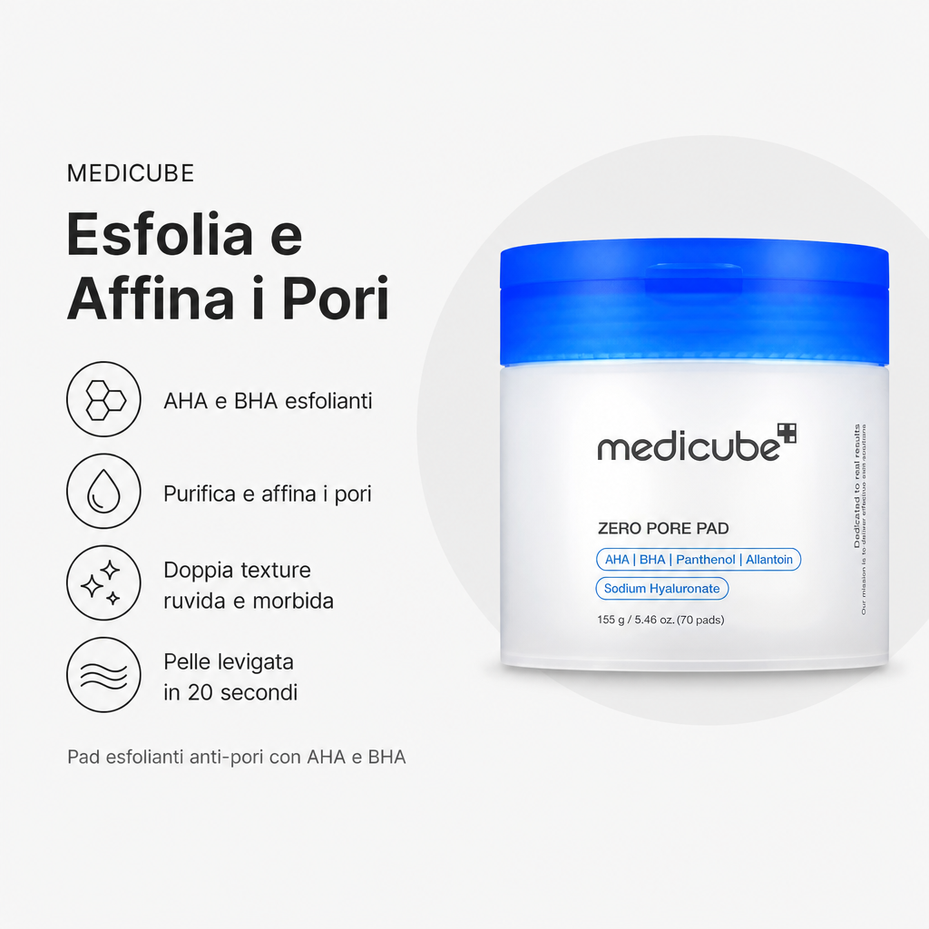 Medicube Zero Pore Pad 2.0 - Pad Esfolianti AHA/BHA - benefici principali