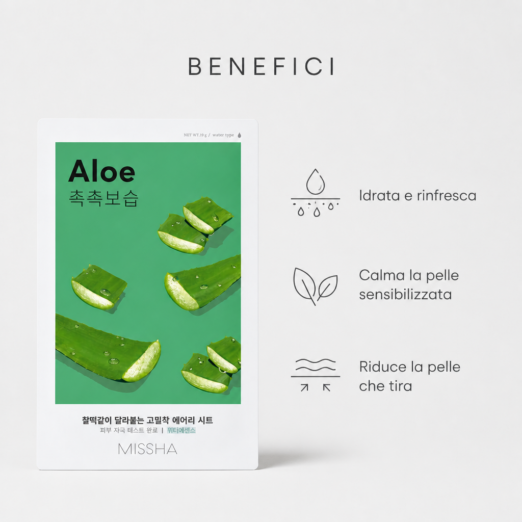 Benefici: idrata e rinfresca, calma la pelle sensibilizzata, riduce la pelle che tira